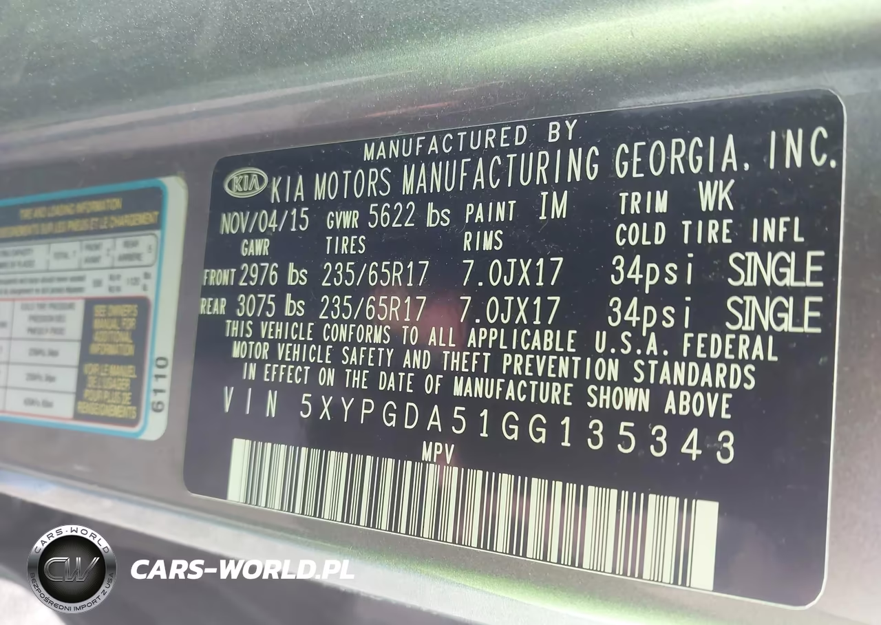 2016 Kia Sorento 3.3L Lx VIN:5XYPGDA51GG135343 - 9