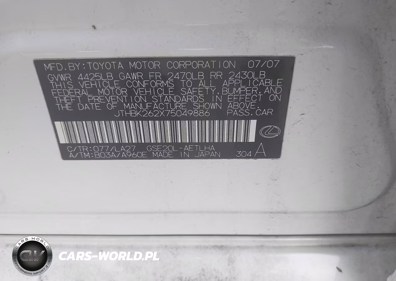 2007 Lexus Is 250 VIN:JTHBK262X75049886 - 9