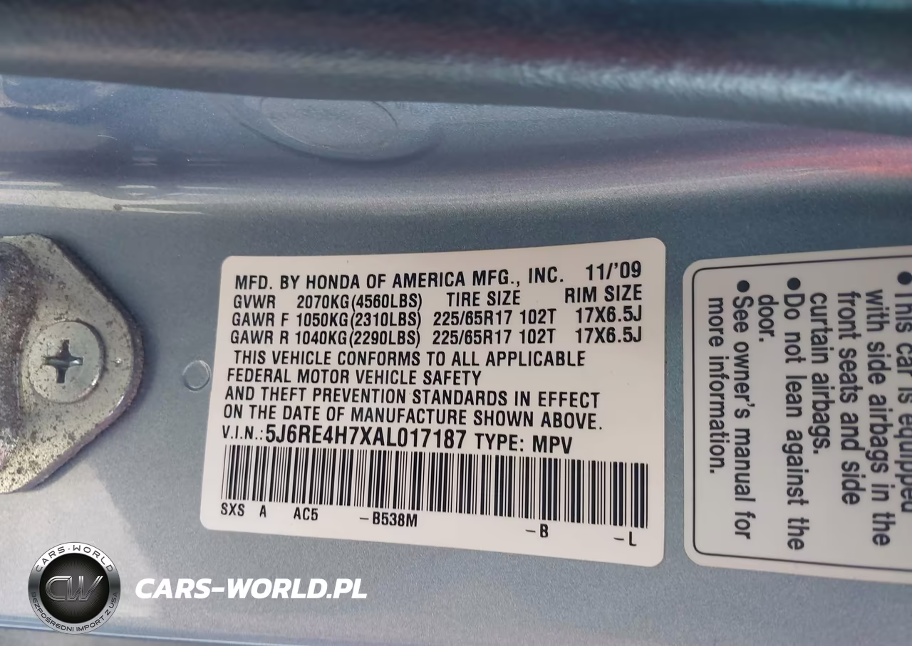 2010 Honda Cr-V Ex-L VIN:5J6RE4H7XAL017187 - 9
