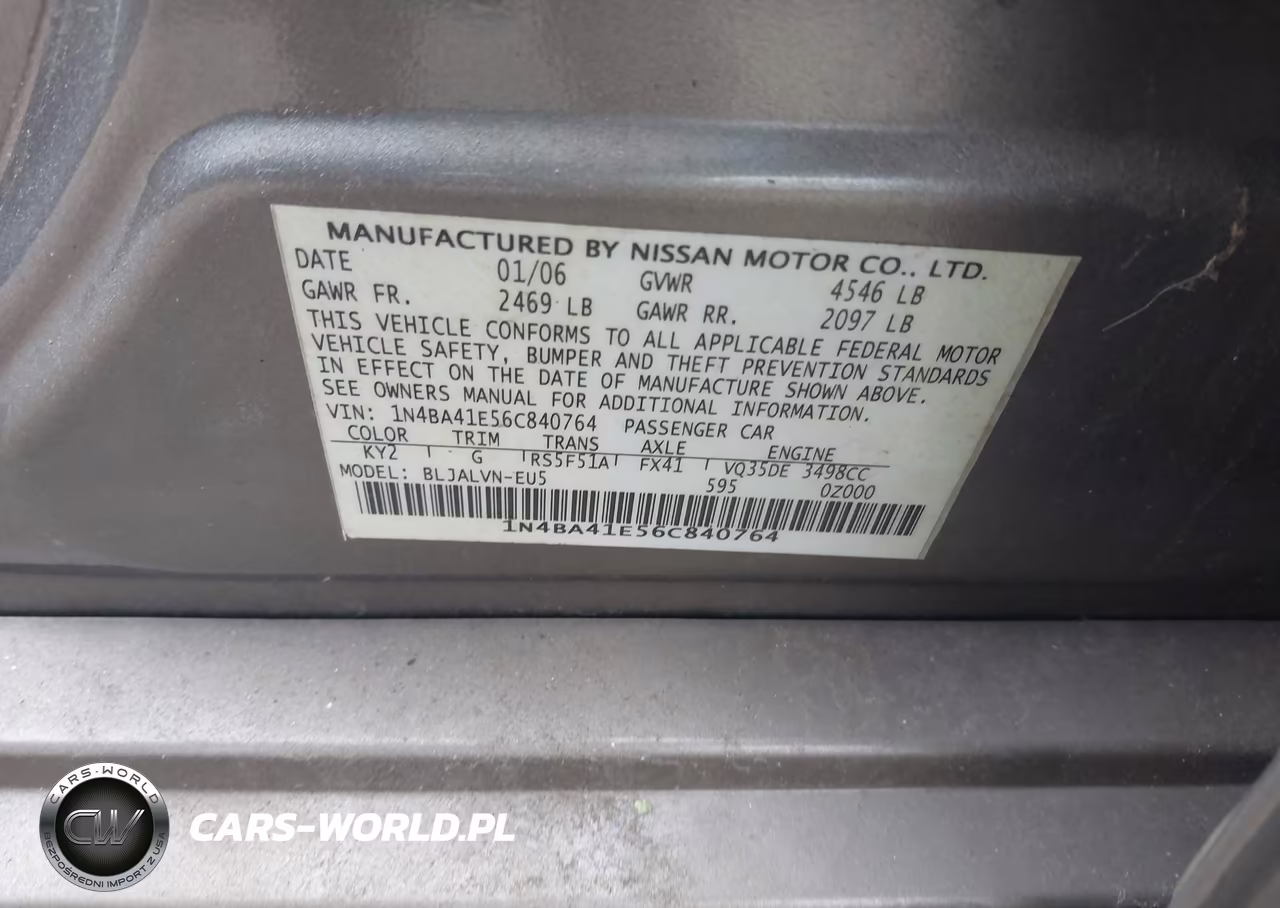 2006 Nissan Maxima Se-Sl VIN:1N4BA41E56C840764 - 9