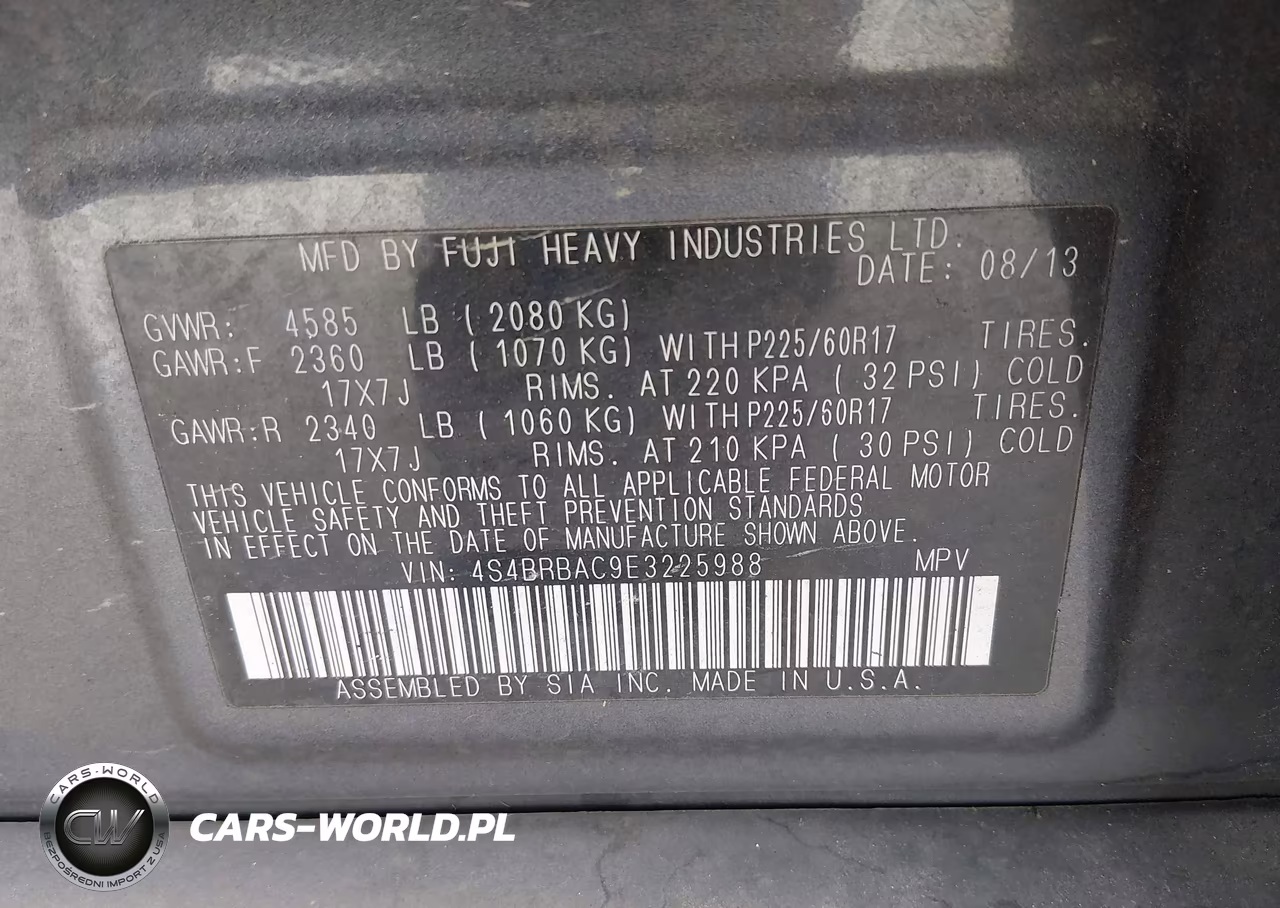 2014 Subaru Outback 2.5I VIN:4S4BRBAC9E3225988 - 9