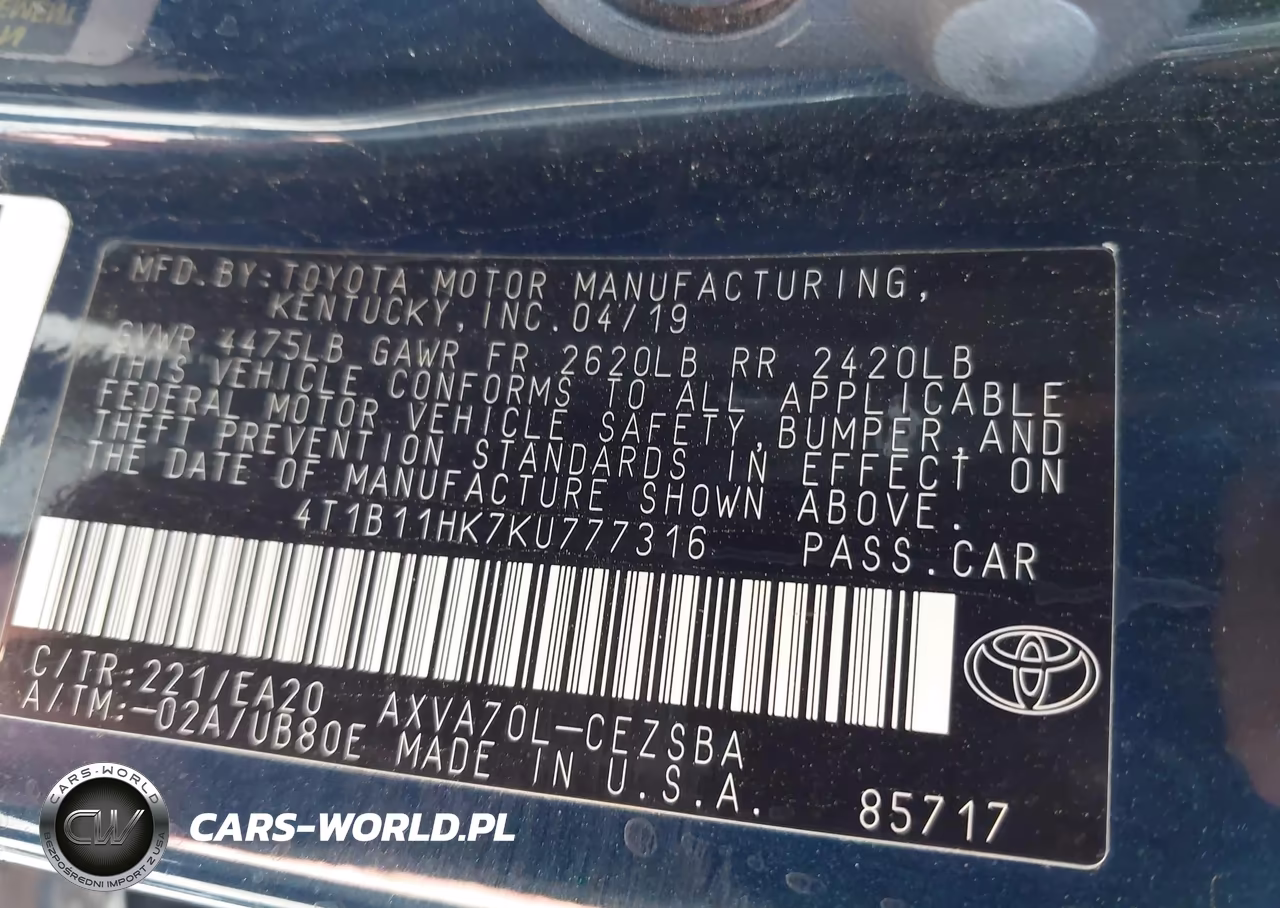 2019 Toyota Camry Se VIN:4T1B11HK7KU777316 - 9