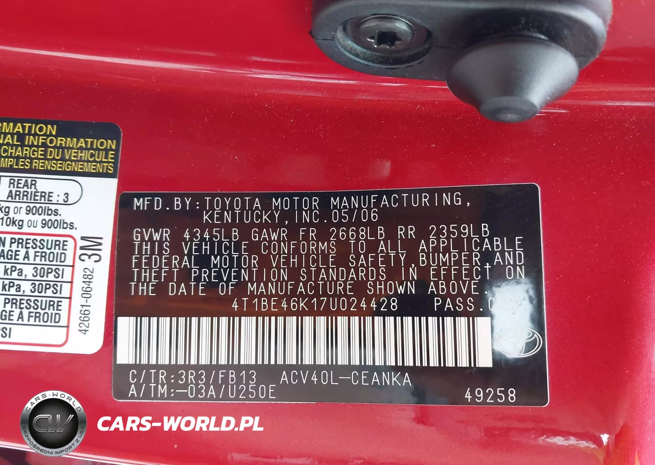 2007 Toyota Camry Le VIN:4T1BE46K17U024428 - 9
