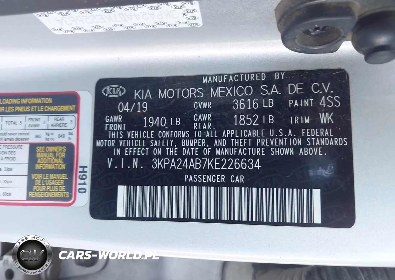 2019 Kia Rio Lx VIN:3KPA24AB7KE226634 - 9