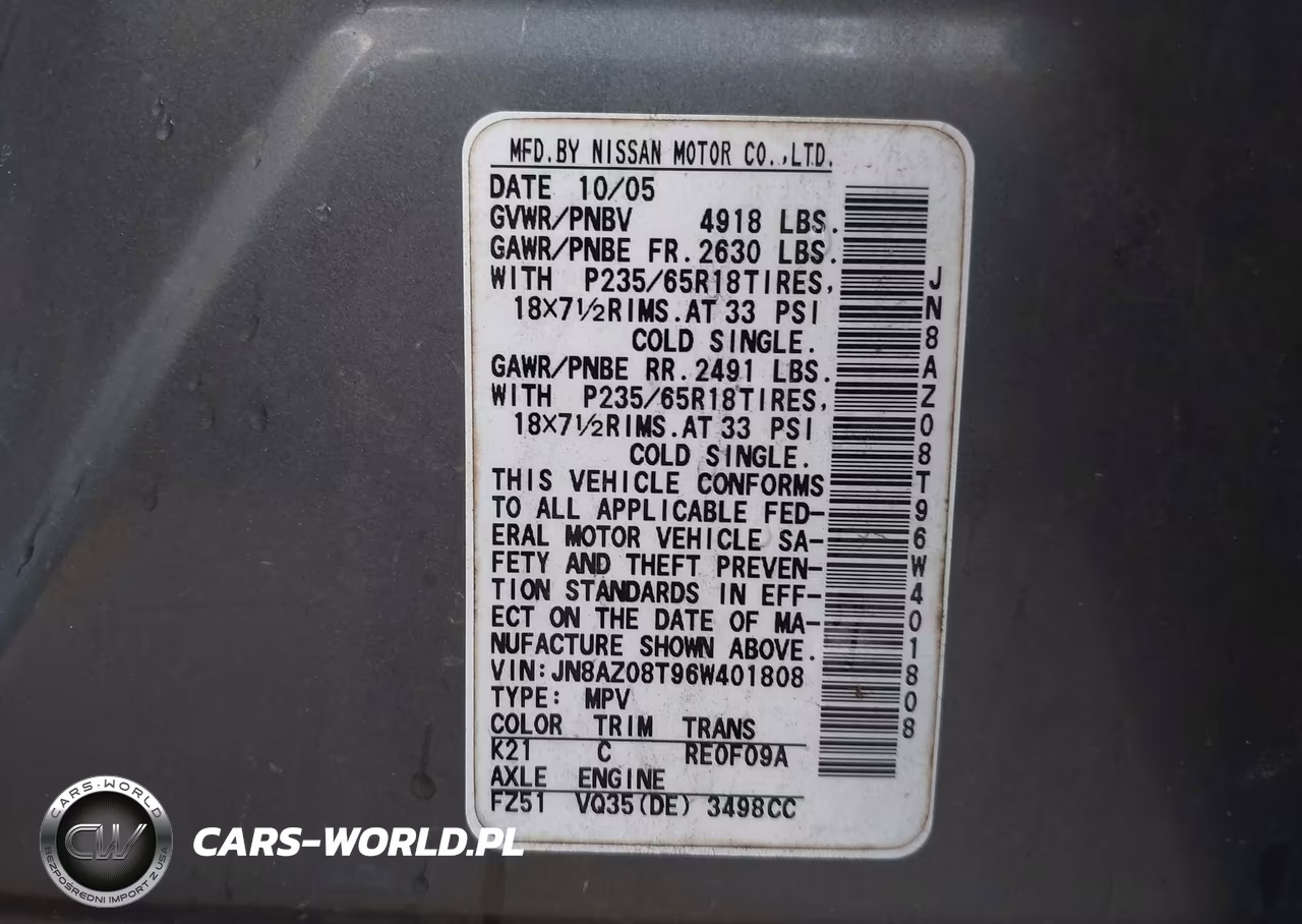 2006 Nissan Murano Sl VIN:JN8AZ08T96W401808 - 9