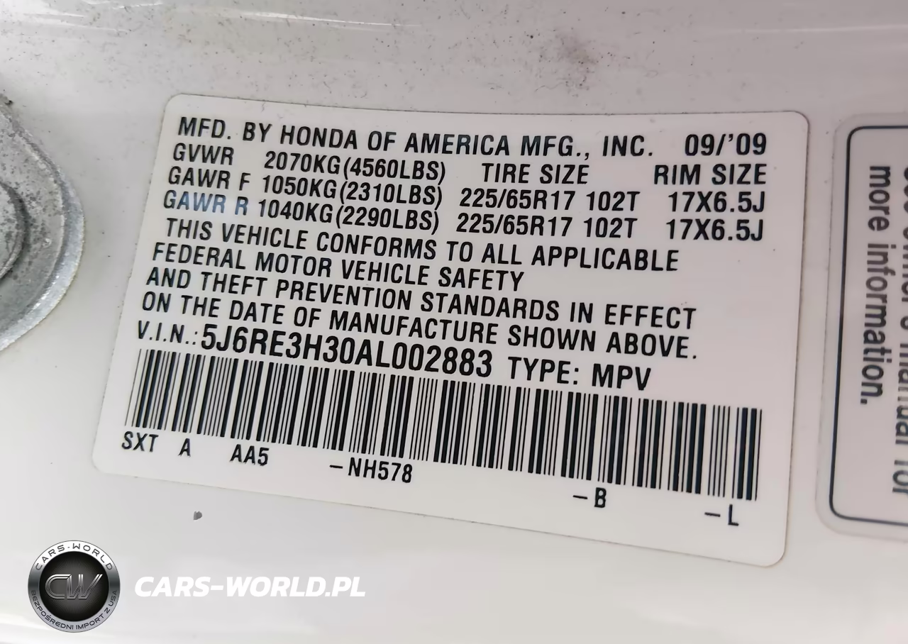 2010 Honda Cr-V Lx VIN:5J6RE3H30AL002883 - 9