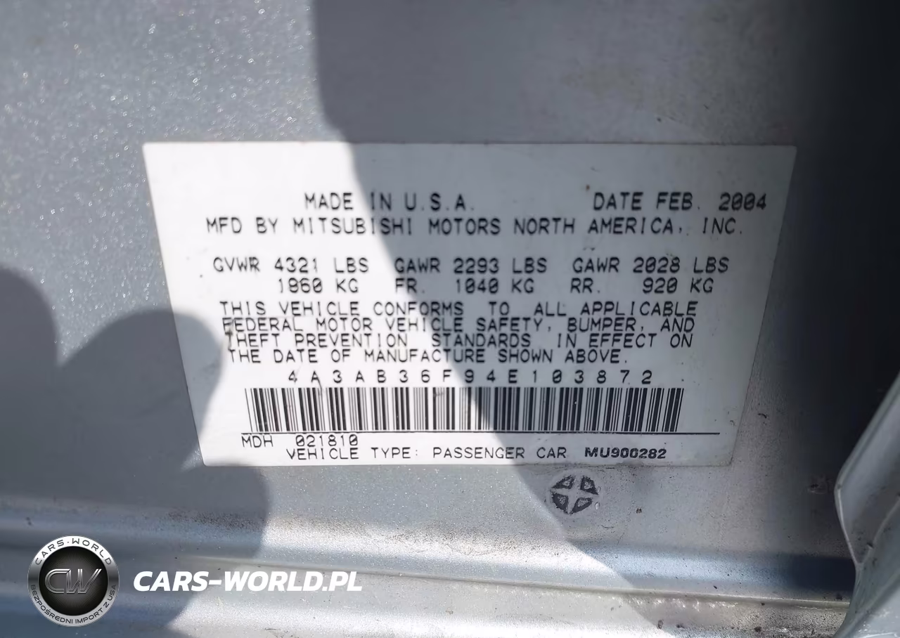 2004 Mitsubishi Galant Es VIN:4A3AB36F94E103872 - 9