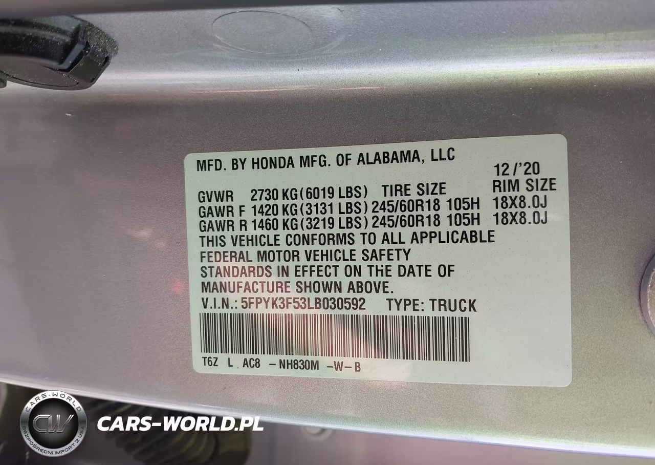 2020 Honda Ridgeline Awd Rtl VIN:5FPYK3F53LB030592 - 9