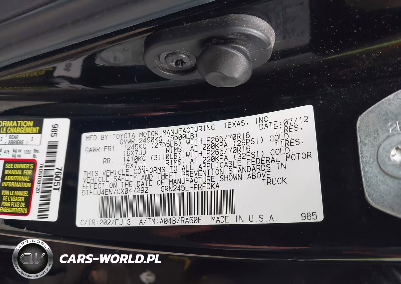 2012 Toyota Tacoma Base V6 VIN:5TFLU4EN7CX047292 - 9