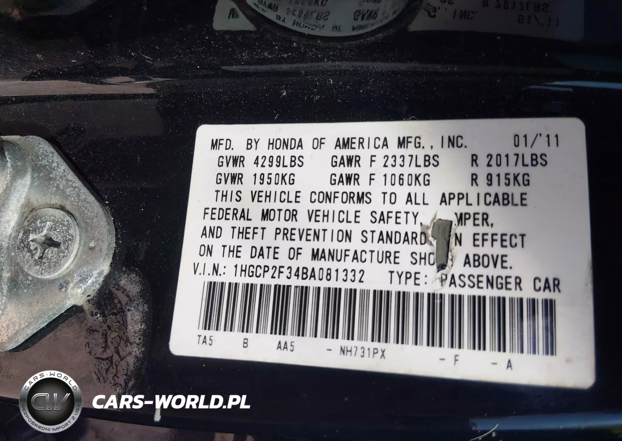 2011 Honda Accord 2.4 Lx VIN:1HGCP2F34BA081332 - 9