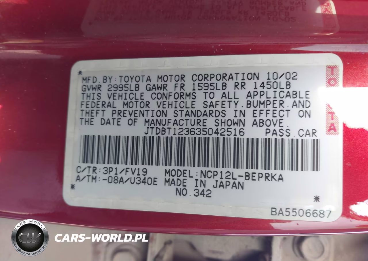 2003 Toyota Echo VIN:JTDBT123635042516 - 9