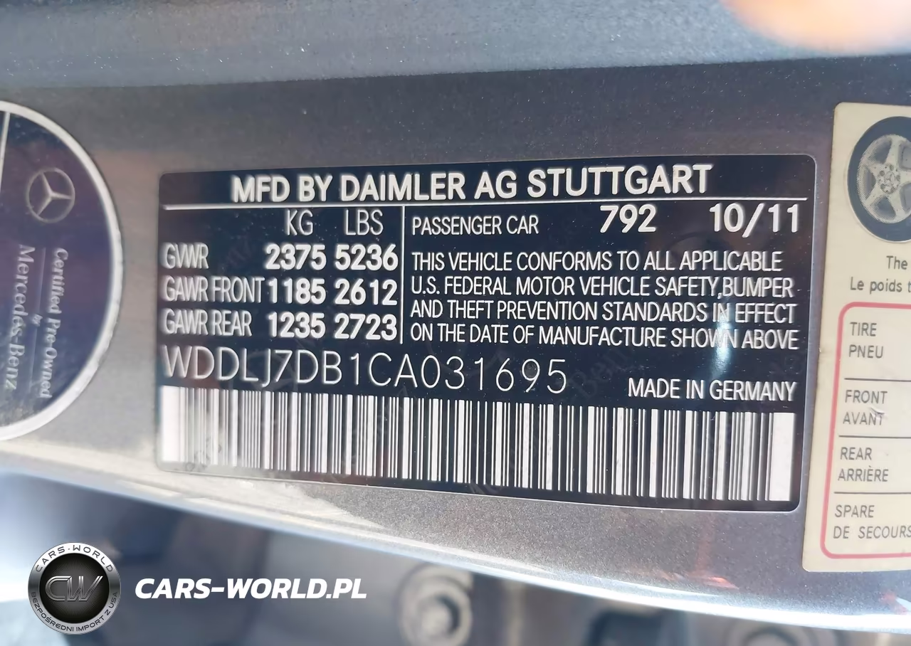 2012 Mercedes-Benz Cls 550 VIN:WDDLJ7DB1CA031695 - 9