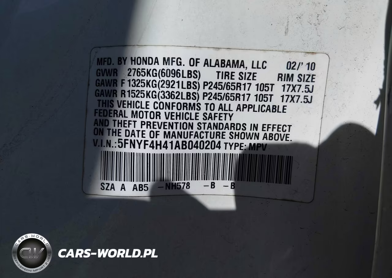 2010 Honda Pilot Ex VIN:5FNYF4H41AB040204 - 9