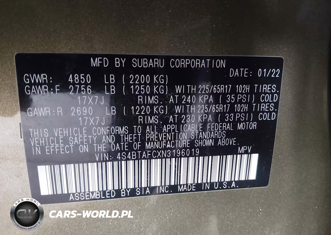 2022 Subaru Outback Premium VIN:4S4BTAFCXN3196019 - 9