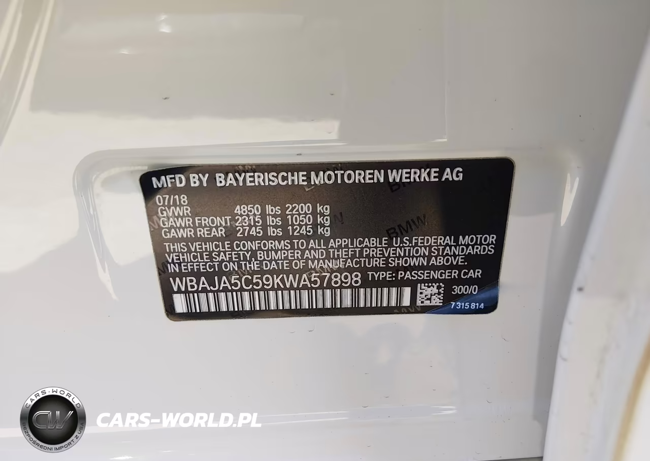 2019 BMW 530I VIN:WBAJA5C59KWA57898 - 9