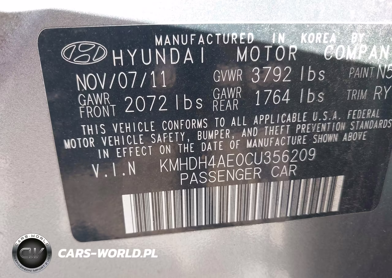 2012 Hyundai Elantra Limited (Ulsan Plant) VIN:KMHDH4AE0CU356209 - 9