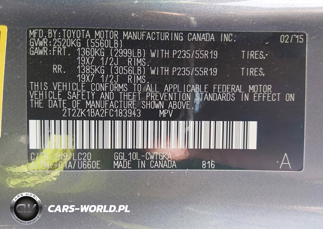 2015 Lexus Rx 350 VIN:2T2ZK1BA2FC183943 - 9