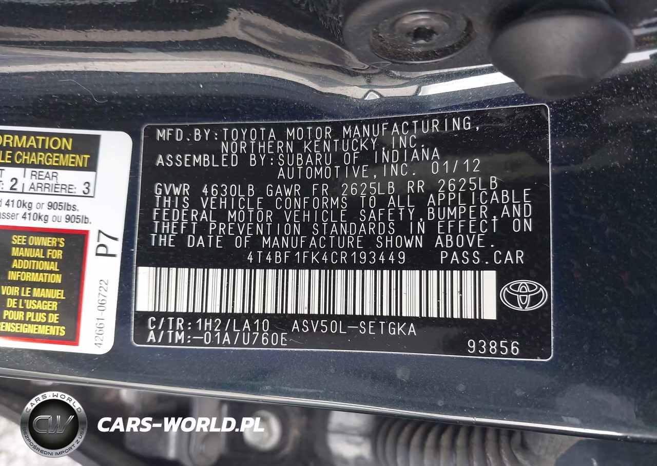 2012 Toyota Camry Xle VIN:4T4BF1FK4CR193449 - 9
