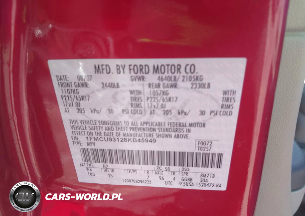 2008 Ford Escape Xlt VIN:1FMCU93128KB45949 - 9