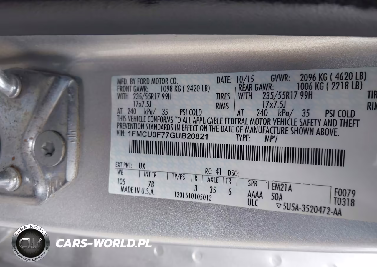 2016 Ford Escape S VIN:1FMCU0F77GUB20821 - 9