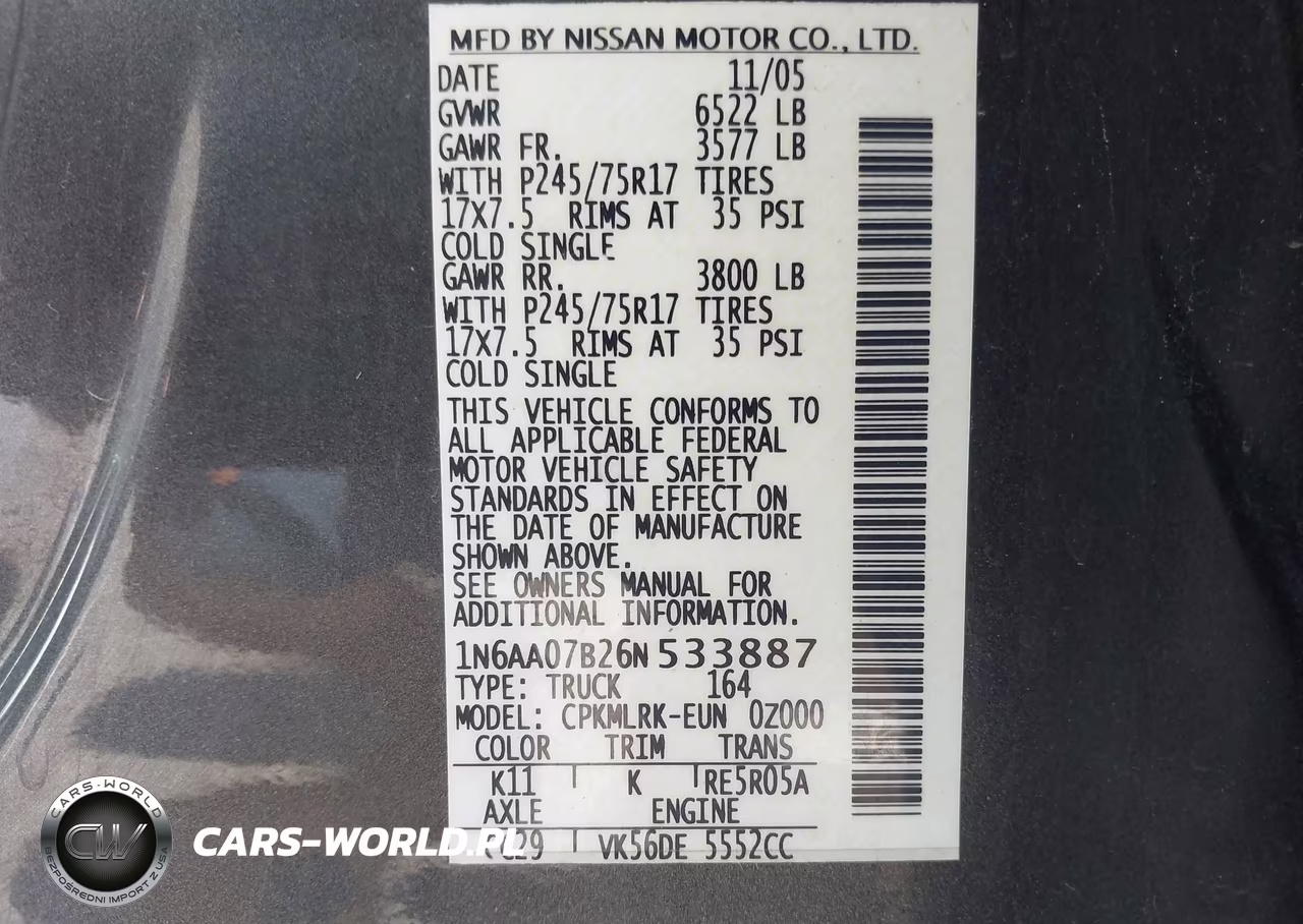 2006 Nissan Titan Xe VIN:1N6AA07B26N533887 - 9