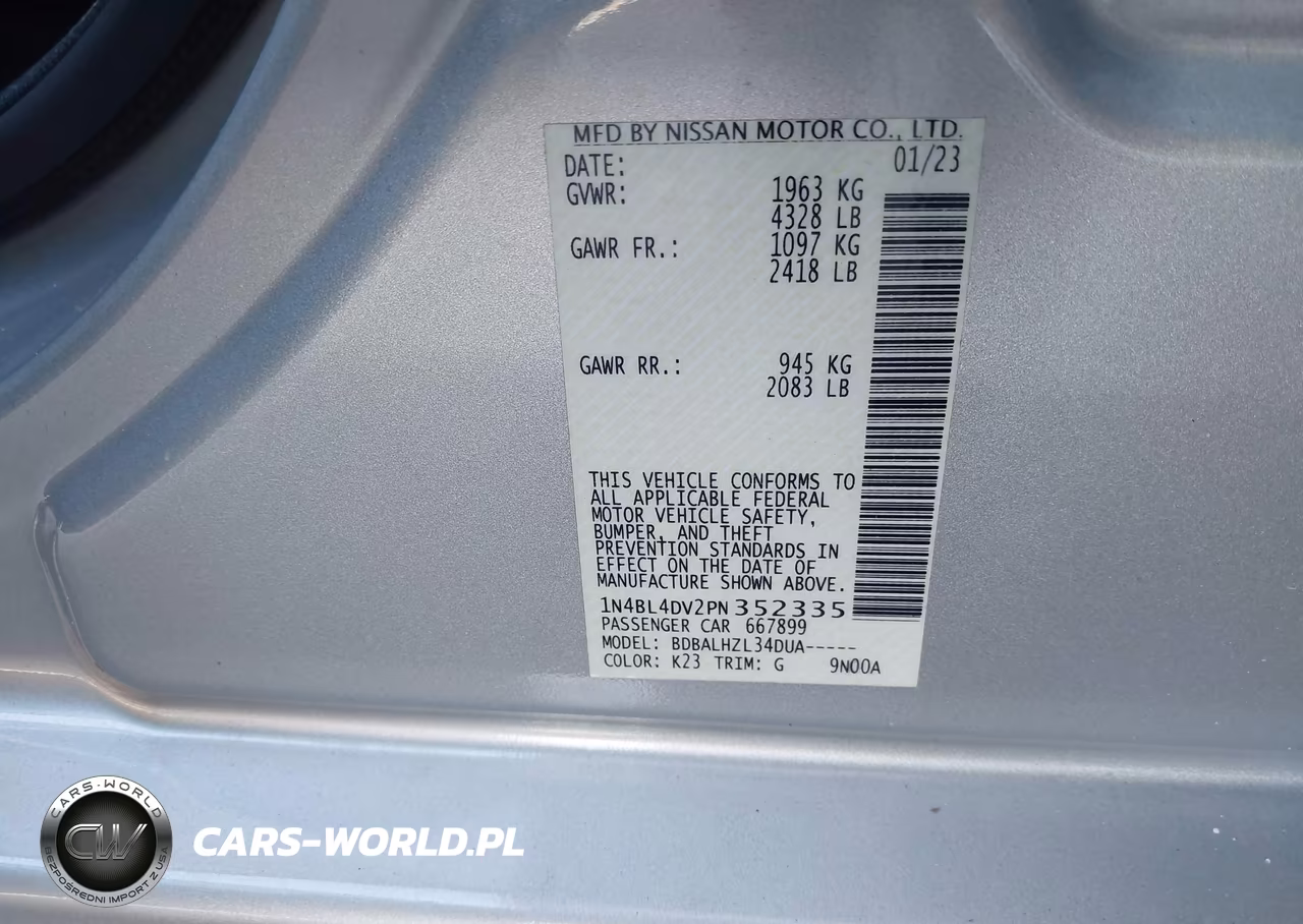 2023 Nissan Altima Sv Fwd VIN:1N4BL4DV2PN352335 - 9