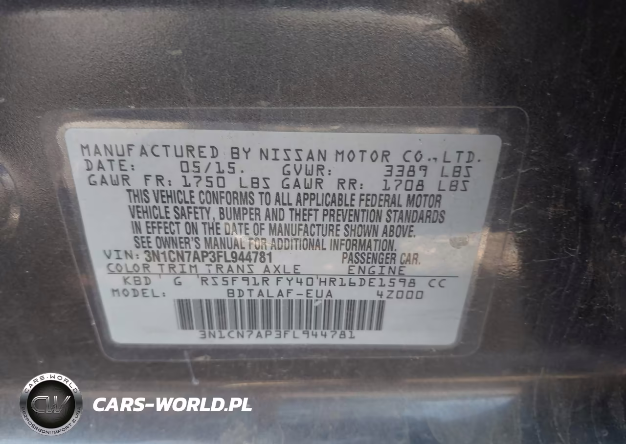 2015 Nissan Versa 1.6 S VIN:3N1CN7AP3FL944781 - 9