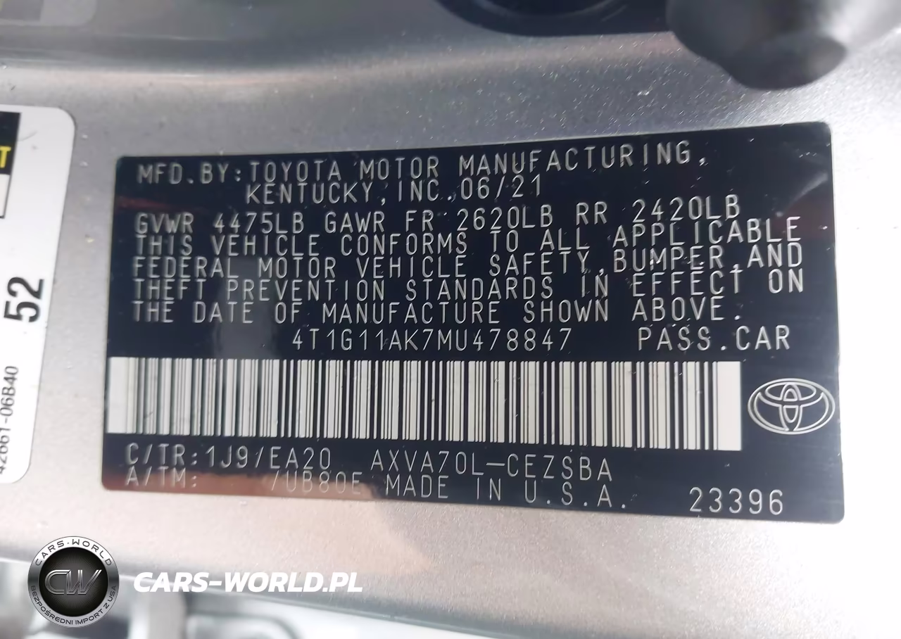 2021 Toyota Camry Se VIN:4T1G11AK7MU478847 - 9