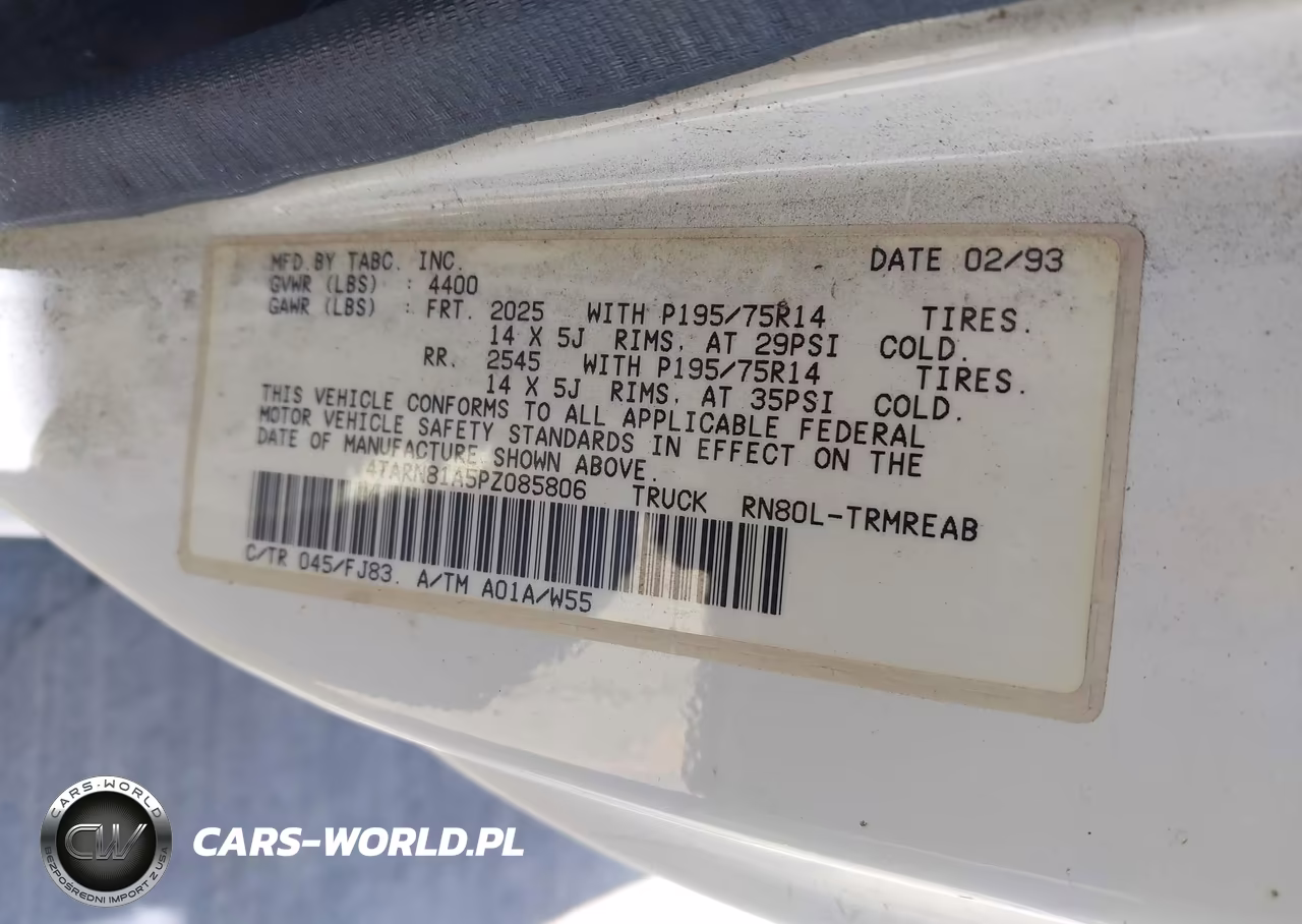 1993 Toyota Pickup 1-2 Ton Short Whlbase Stb VIN:4TARN81A5PZ085806 - 9
