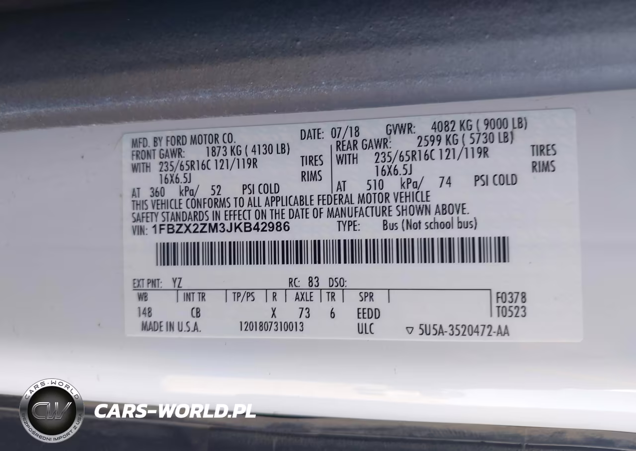 2018 Ford Transit-350 Xl VIN:1FBZX2ZM3JKB42986 - 9