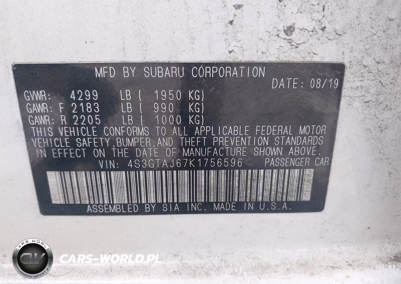 2019 Subaru Impreza 2.0I Sport VIN:4S3GTAJ67K1756596 - 9
