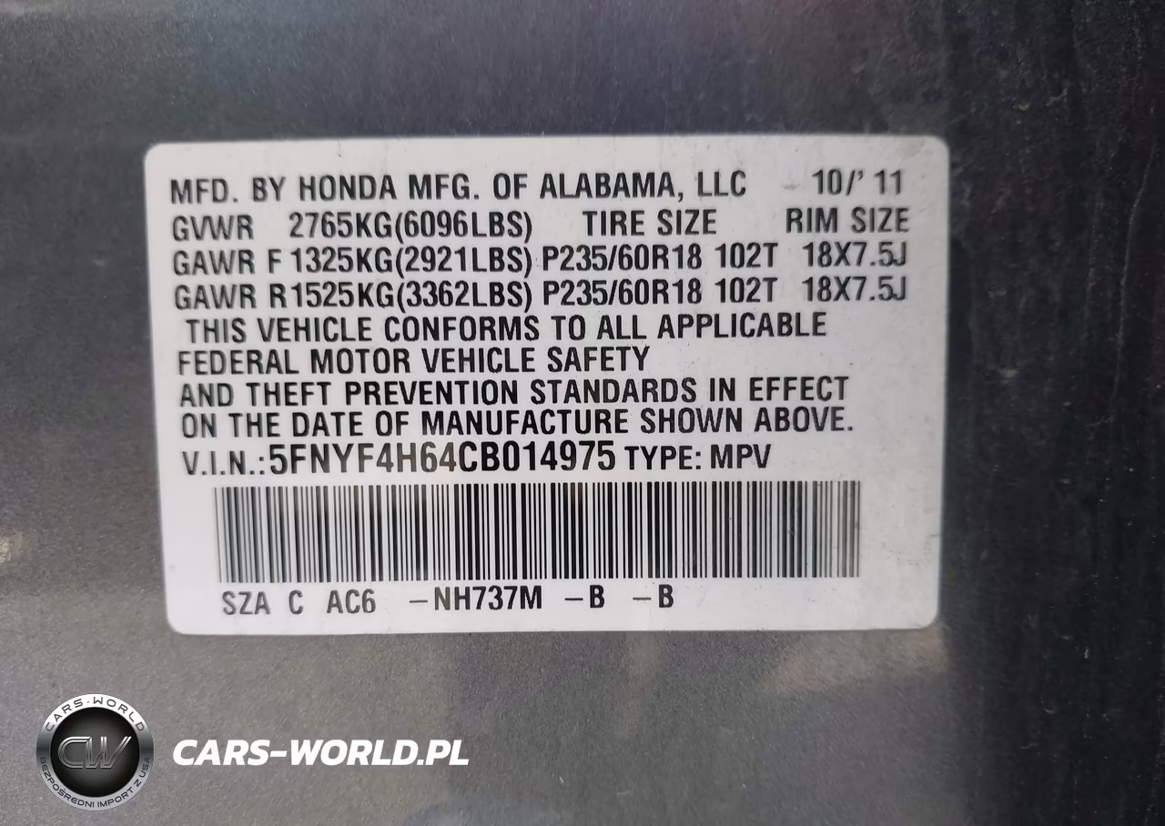 2012 Honda Pilot Ex-L VIN:5FNYF4H64CB014975 - 9