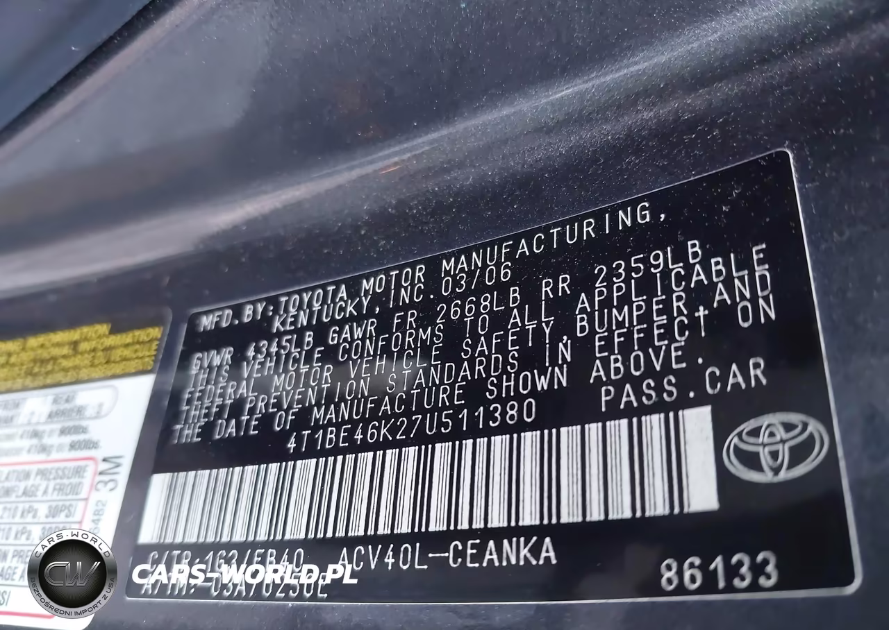 2007 TOYOTA CAMRY CE VIN:4T1BE46K27U511380 - 9