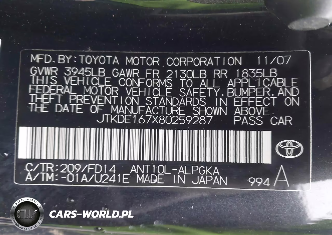 2008 Scion Tc VIN:JTKDE167X80259287 - 9