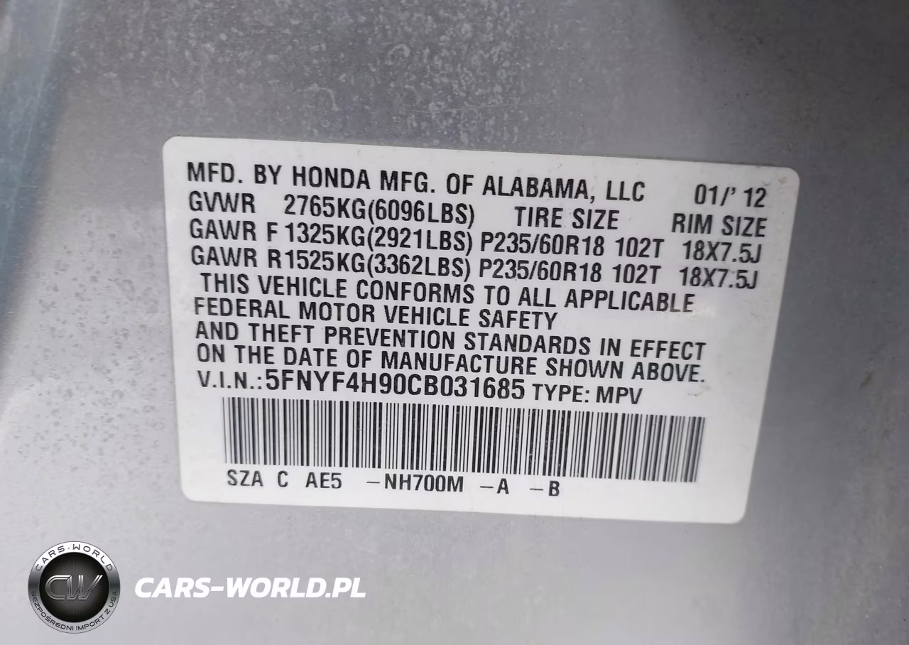 2012 Honda Pilot Touring VIN:5FNYF4H90CB031685 - 9
