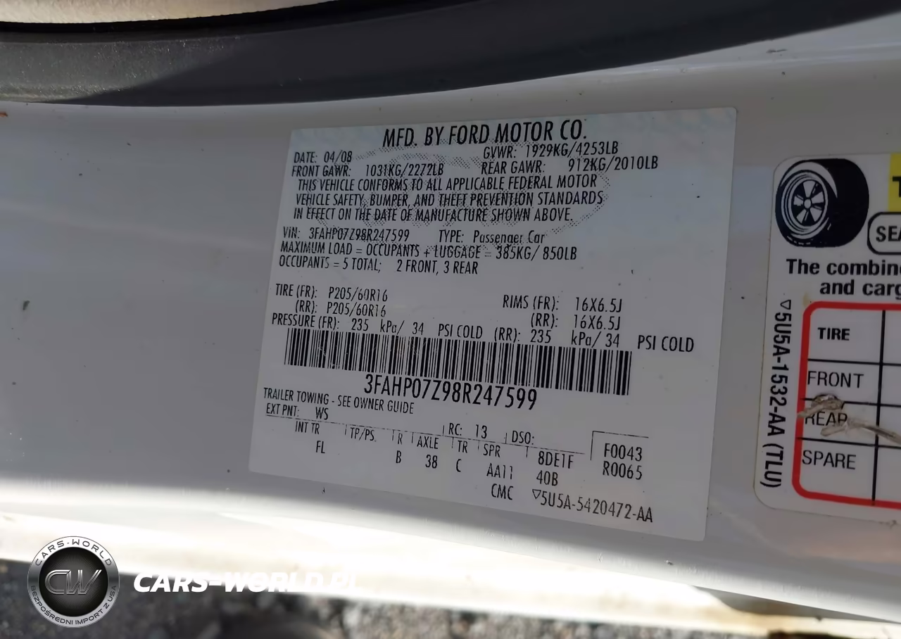 2008 Ford Fusion Se VIN:3FAHP07Z98R247599 - 9