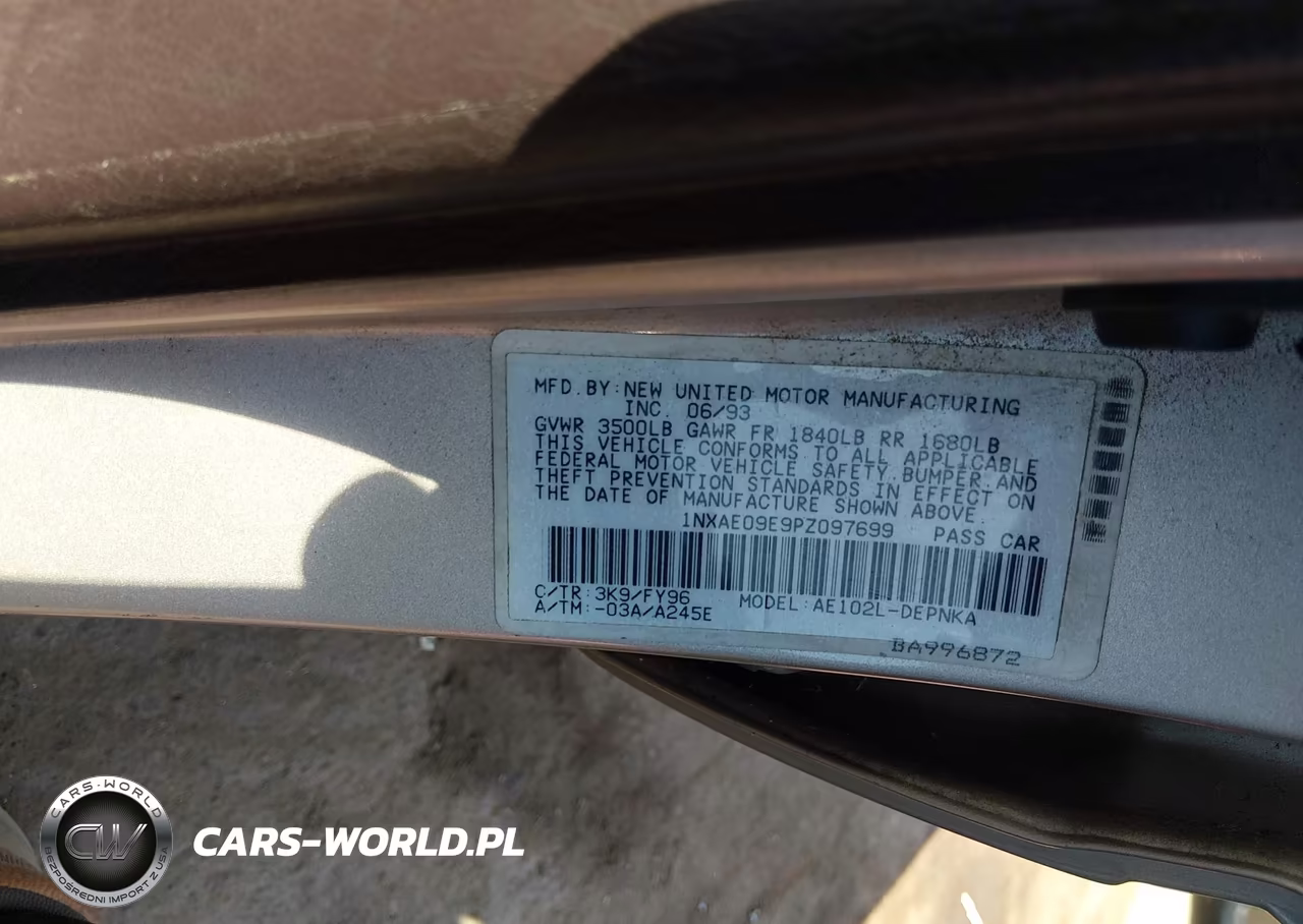 1993 Toyota Corolla Le-Dx VIN:1NXAE09E9PZ097699 - 9