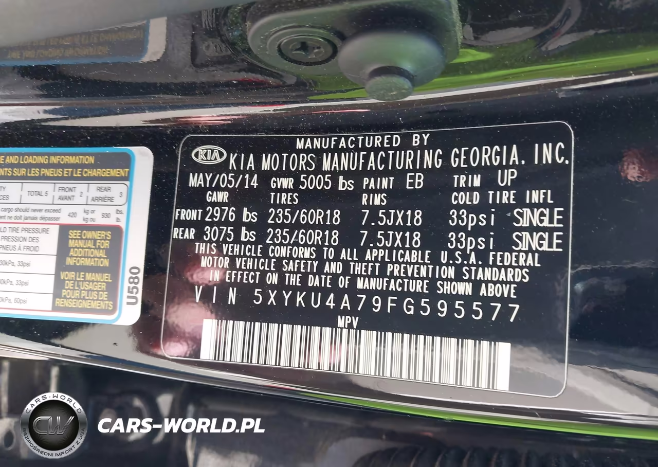 2015 Kia Sorento Ex V6 VIN:5XYKU4A79FG595577 - 9