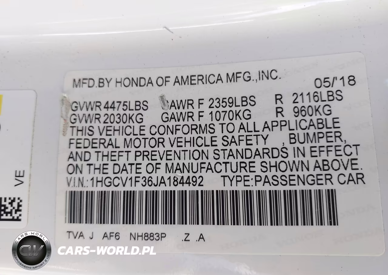 2018 Honda Accord Sport VIN:1HGCV1F36JA184492 - 9