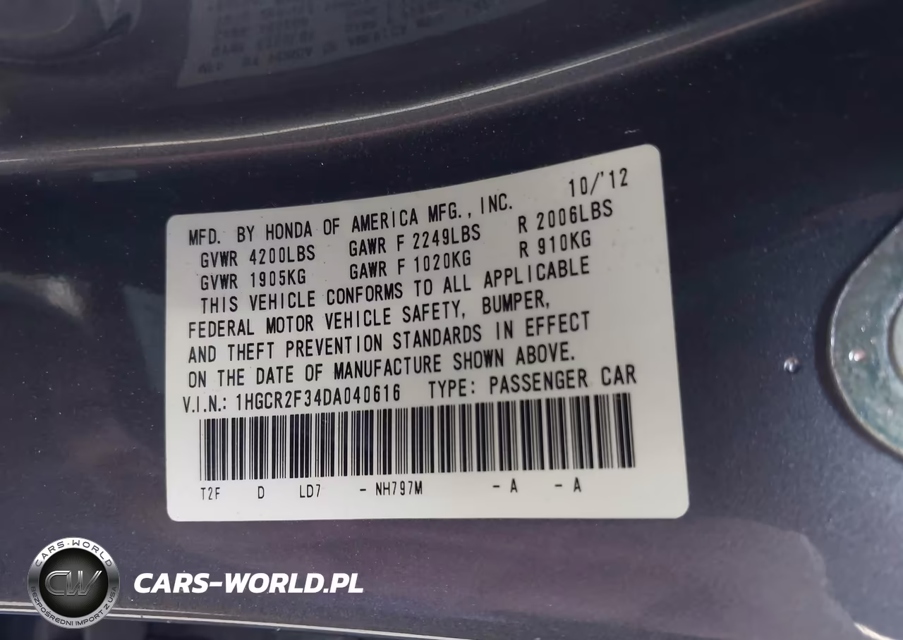 2013 Honda Accord Lx VIN:1HGCR2F34DA040616 - 9
