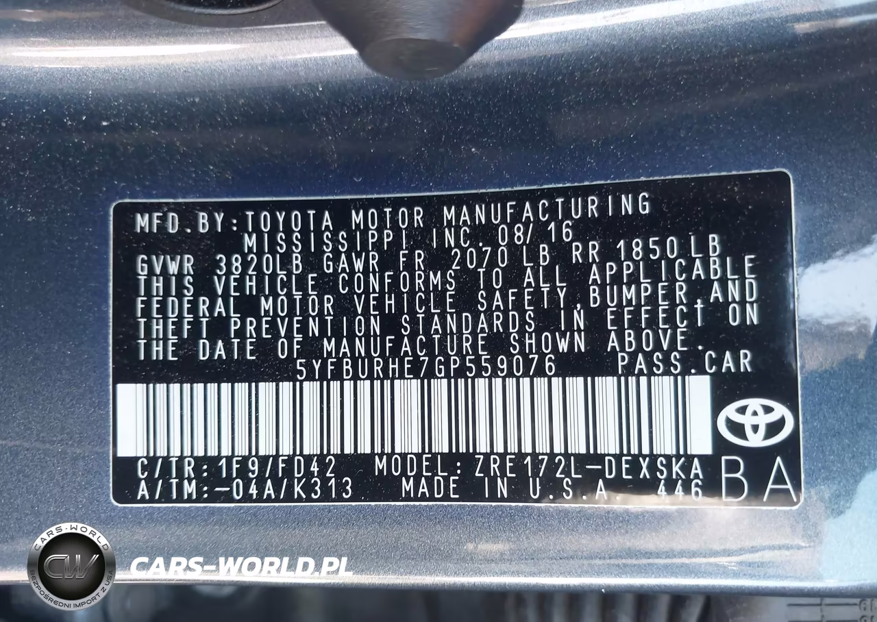 2016 Toyota Corolla S Plus VIN:5YFBURHE7GP559076 - 9