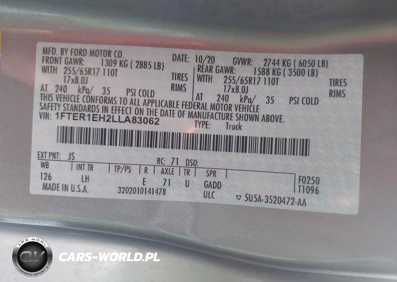 2020 Ford Ranger Xl VIN:1FTER1EH2LLA83062 - 9