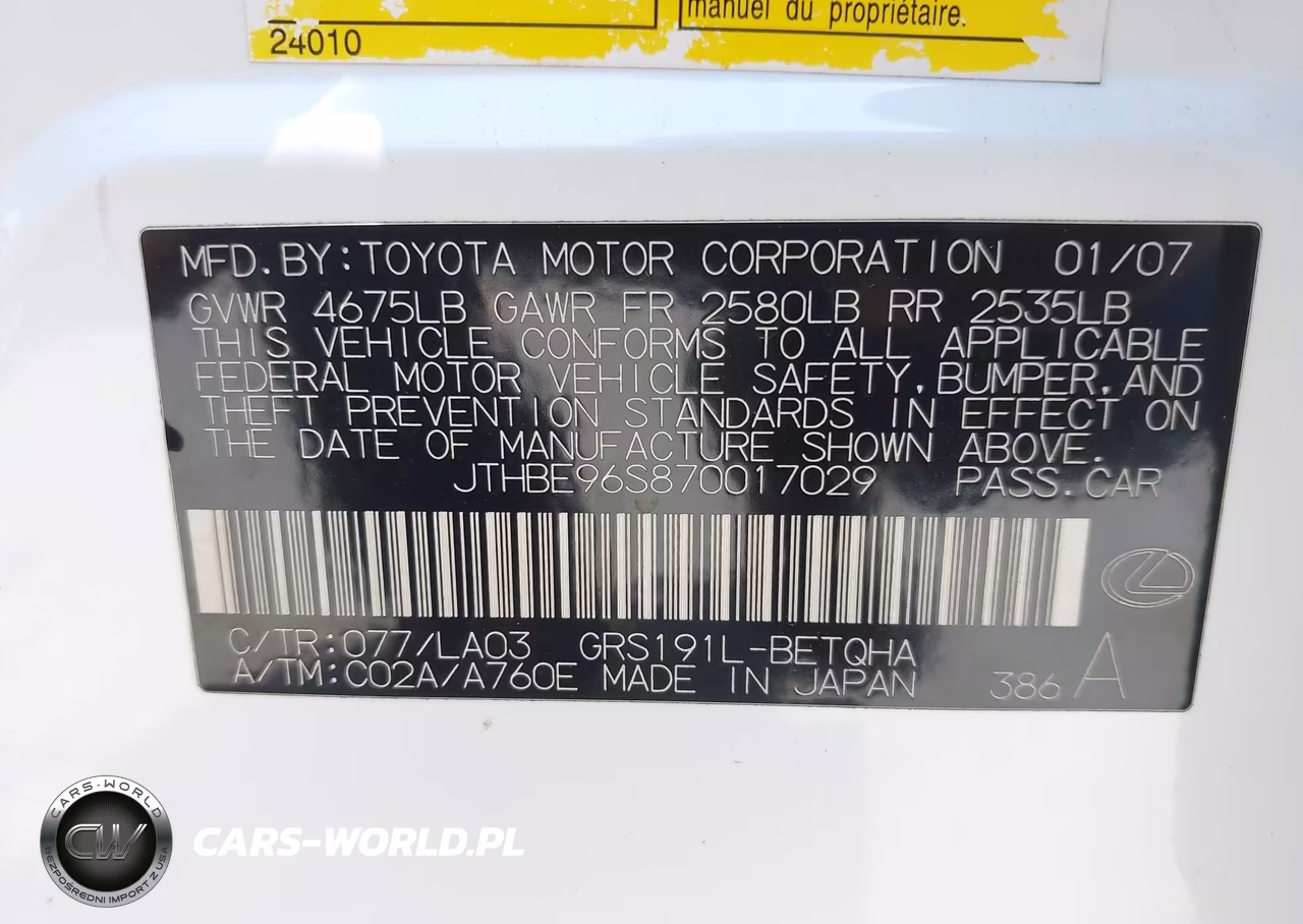 2007 Lexus Gs 350 VIN:JTHBE96S870017029 - 9