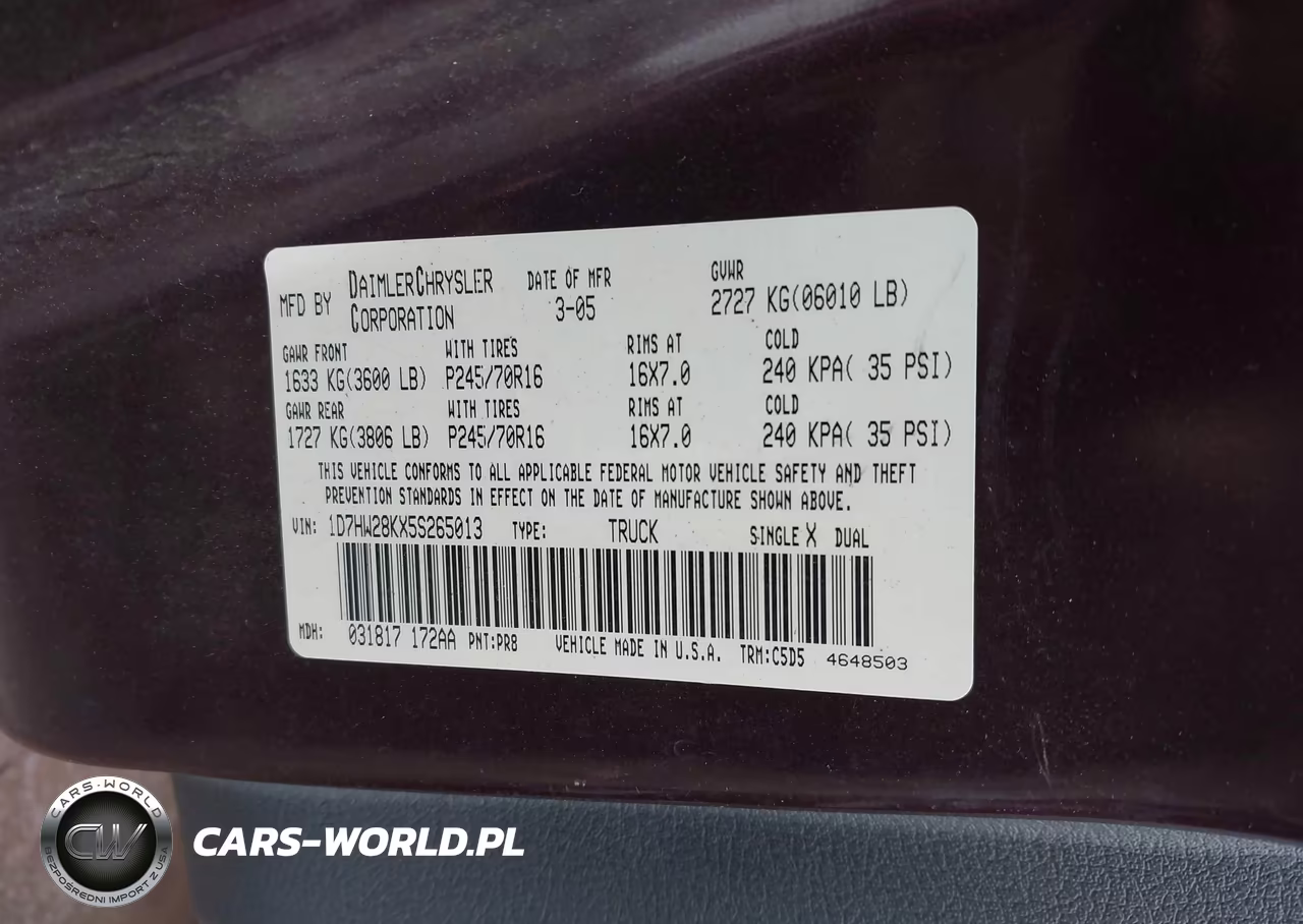 2005 Dodge Dakota St VIN:1D7HW28KX5S265013 - 9