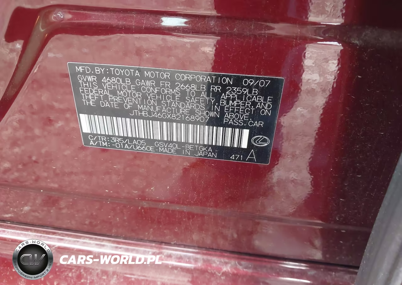 2008 Lexus Es 350 VIN:JTHBJ46GX82168907 - 9