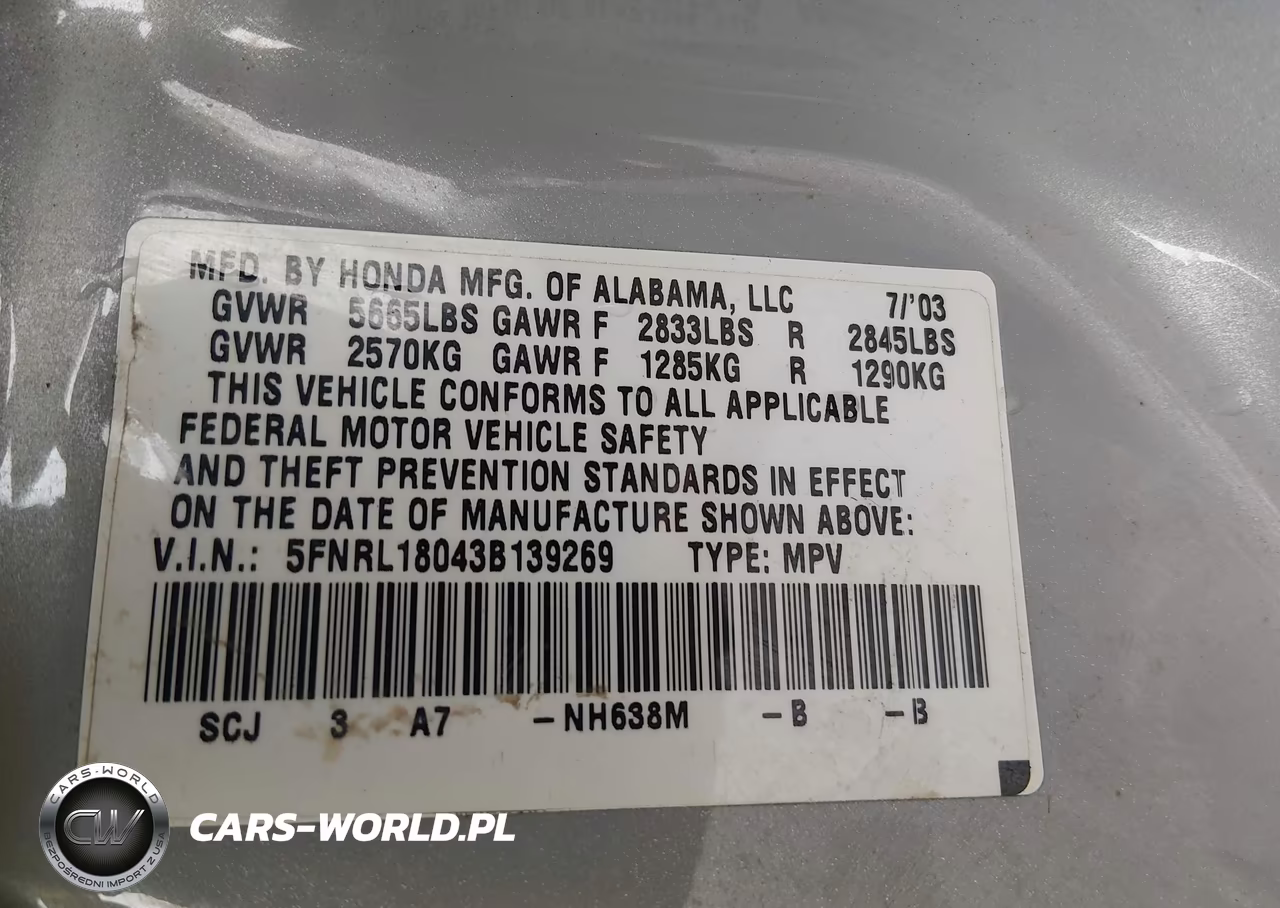 2003 Honda Odyssey Ex-L VIN:5FNRL18043B139269 - 9
