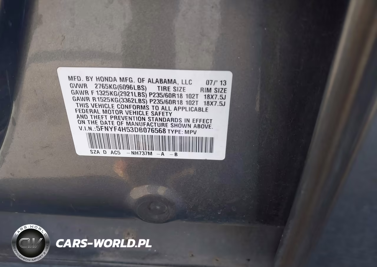 2013 Honda Pilot Ex-L VIN:5FNYF4H53DB076568 - 9