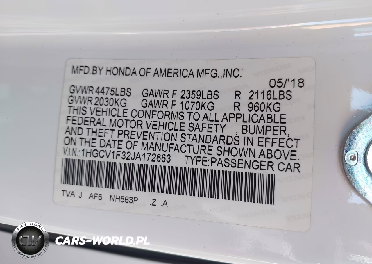 2018 Honda Accord Sport VIN:1HGCV1F32JA172663 - 9