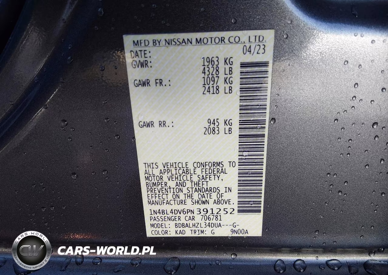 2023 Nissan Altima Sv Fwd VIN:1N4BL4DV6PN391252 - 9