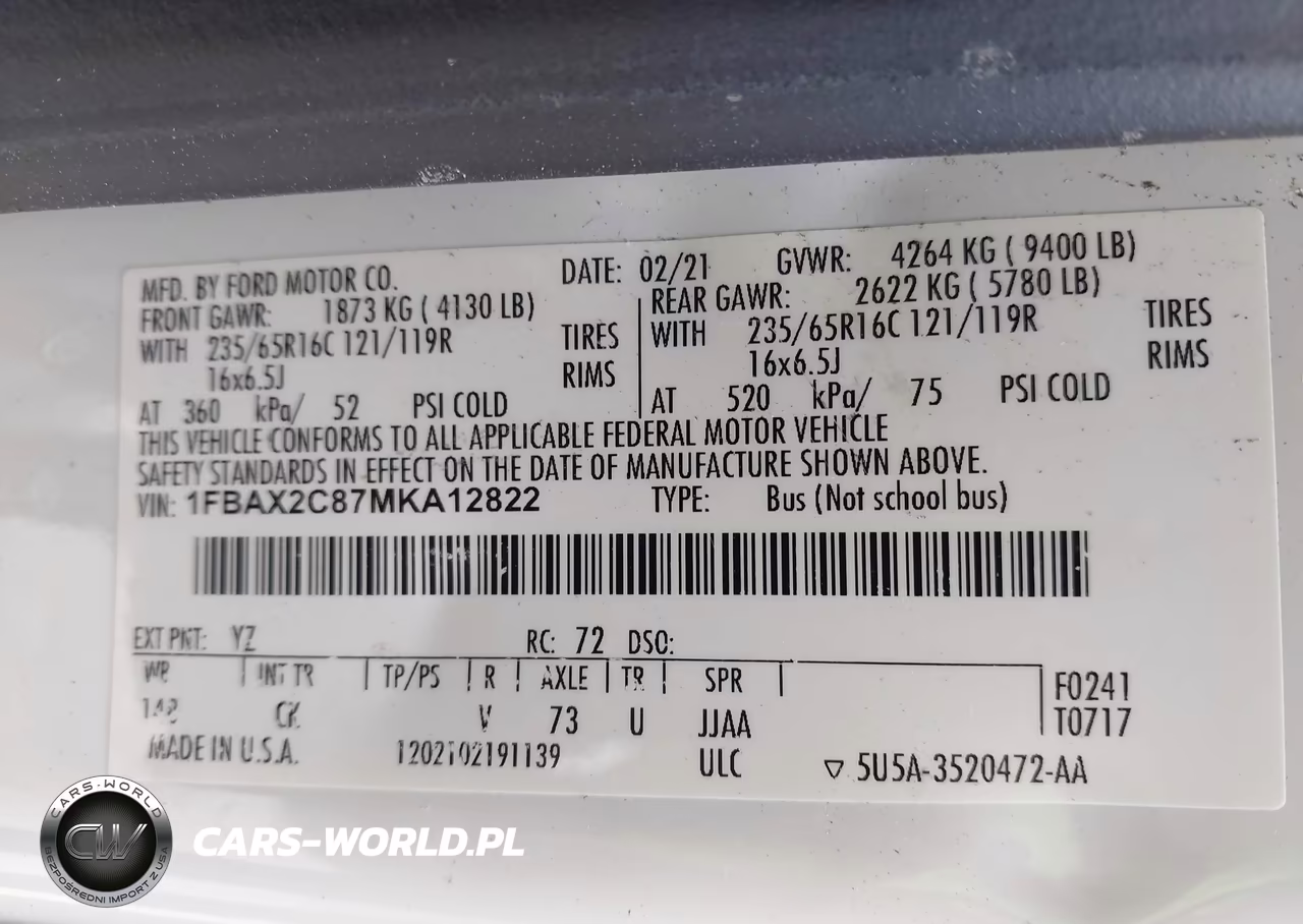2021 Ford Transit-350 Passenger Van Xlt VIN:1FBAX2C87MKA12822 - 9